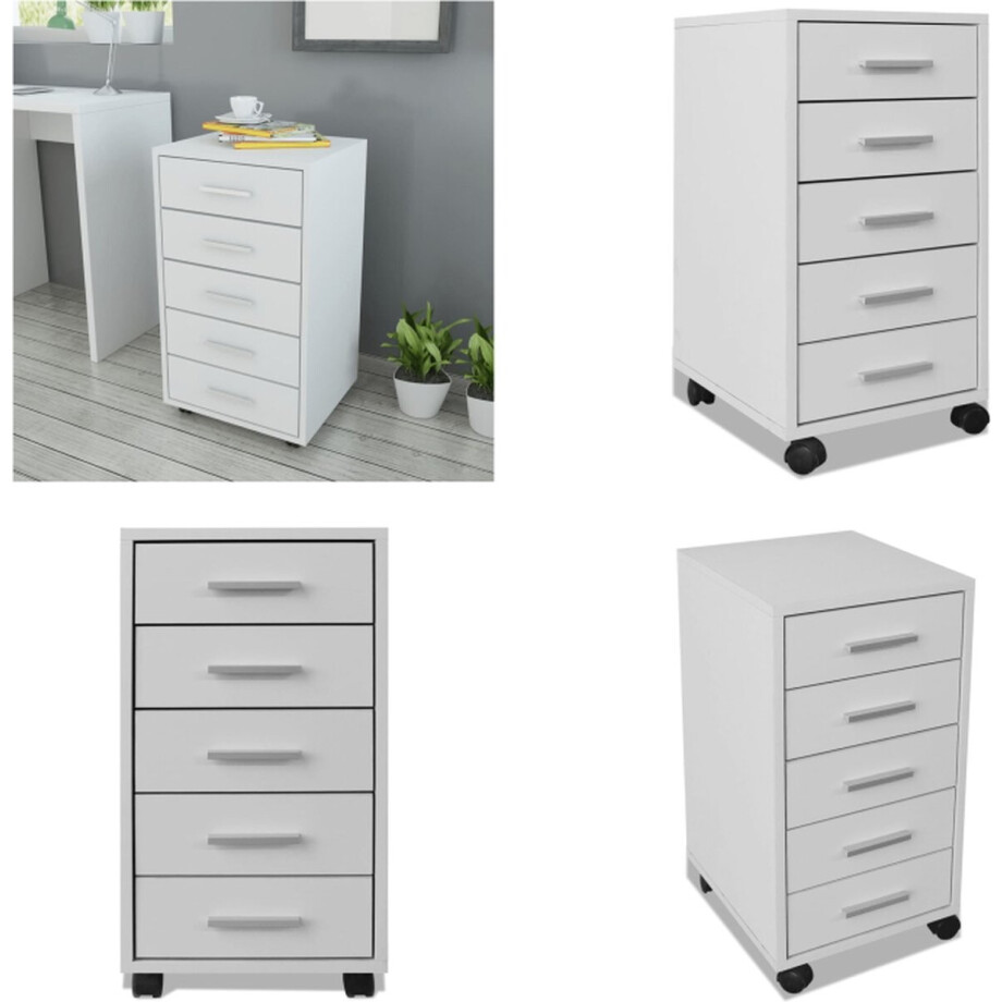 vidaXL Kantoor ladeblok op wielen 5 lades wit - Kantoormeubel - Kantoormeubelen - Kantoorlade - Ladeblok vidaXL Kantoor ladeblok op wielen 5 lades wit - Kantoormeubel - Kantoormeubelen - Kantoorlade - Ladeblok afbeelding 1