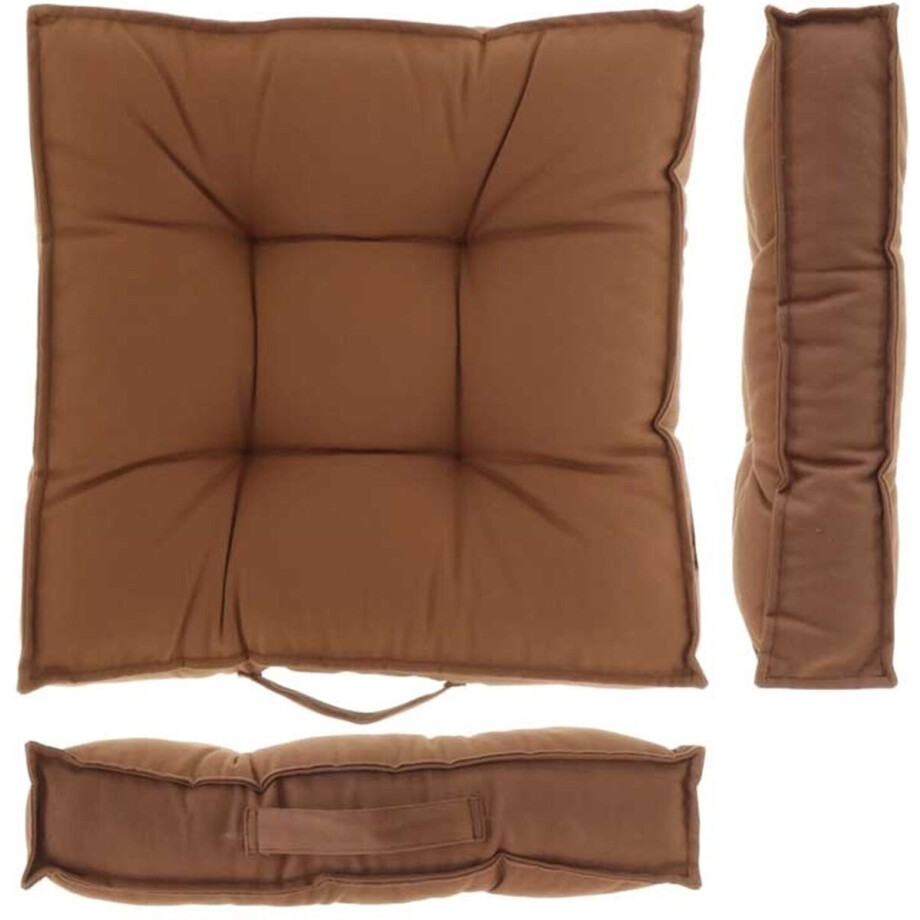 Unique Living Vloerkussen - bruin - katoen - 43 x 43 x 7 cm - vierkant - Matraskussen/zitkussen Unique Living Vloerkussen - bruin - katoen - 43 x 43 x 7 cm - vierkant - Matraskussen/zitkussen afbeelding 1