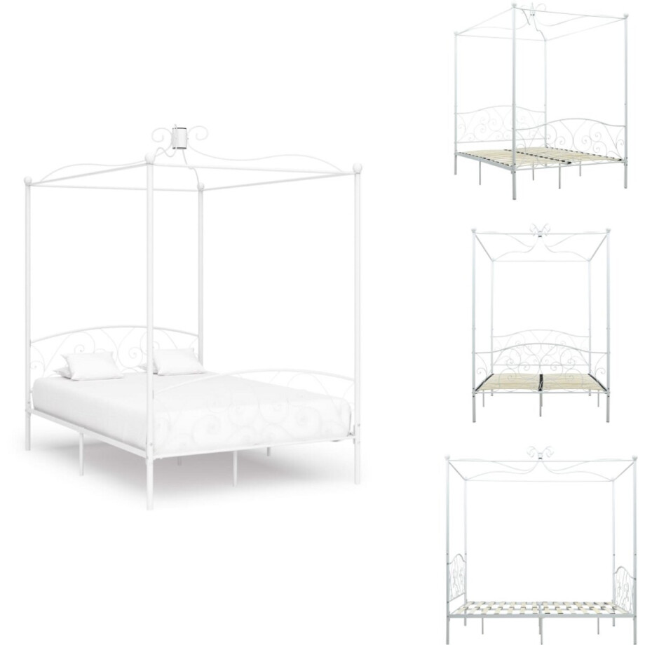 vidaXL - Hemelbedframe - metaal - wit - 120x200 - cm afbeelding 1