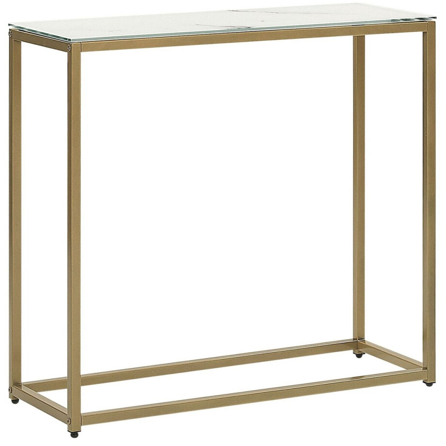 DELANO - Consoletafel - Goud/Wit - Veiligheidsglas afbeelding 1