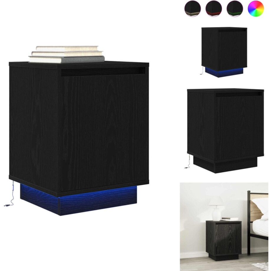vidaXL Nachtkastje - Nachtkastjes -nachtkastje - Nachtkastje - Nachtkastje met LED-verlichting 38x34x50 cm zwart afbeelding 1