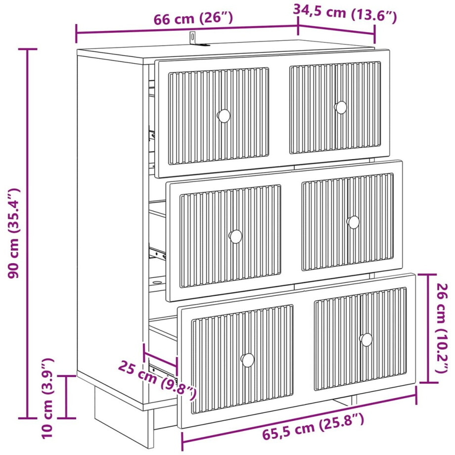 vidaXL - Ladekast - Zwart - 66 - x - 34,5 - x - 90 - cm - Bewerkt - hout afbeelding 1