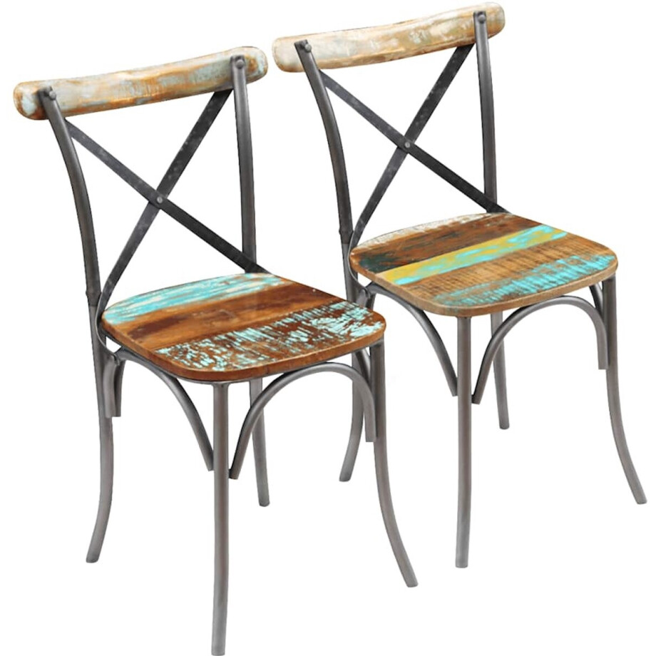 vidaXL - Eetkamerstoelen - 2 - st - massief - gerecycled - hout afbeelding 1