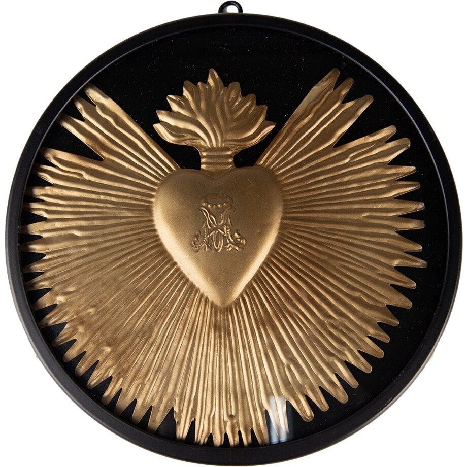 Clayre & Eef Wanddecoratie Ø 23x2 cm Goudkleurig Zwart IJzer Heilig Hart Clayre & Eef Wanddecoratie Ø 23x2 cm Goudkleurig Zwart IJzer Heilig Hart afbeelding 1