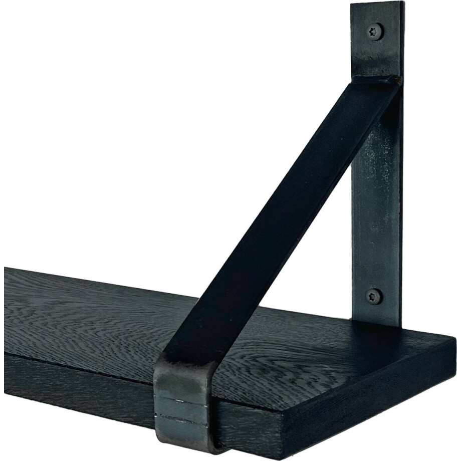 GoudmetHout - Massief eiken wandplank - 200 x 20 cm - Zwart Eiken - Inclusief industriële plankdragers Geen Coating - lange boekenplank afbeelding 1