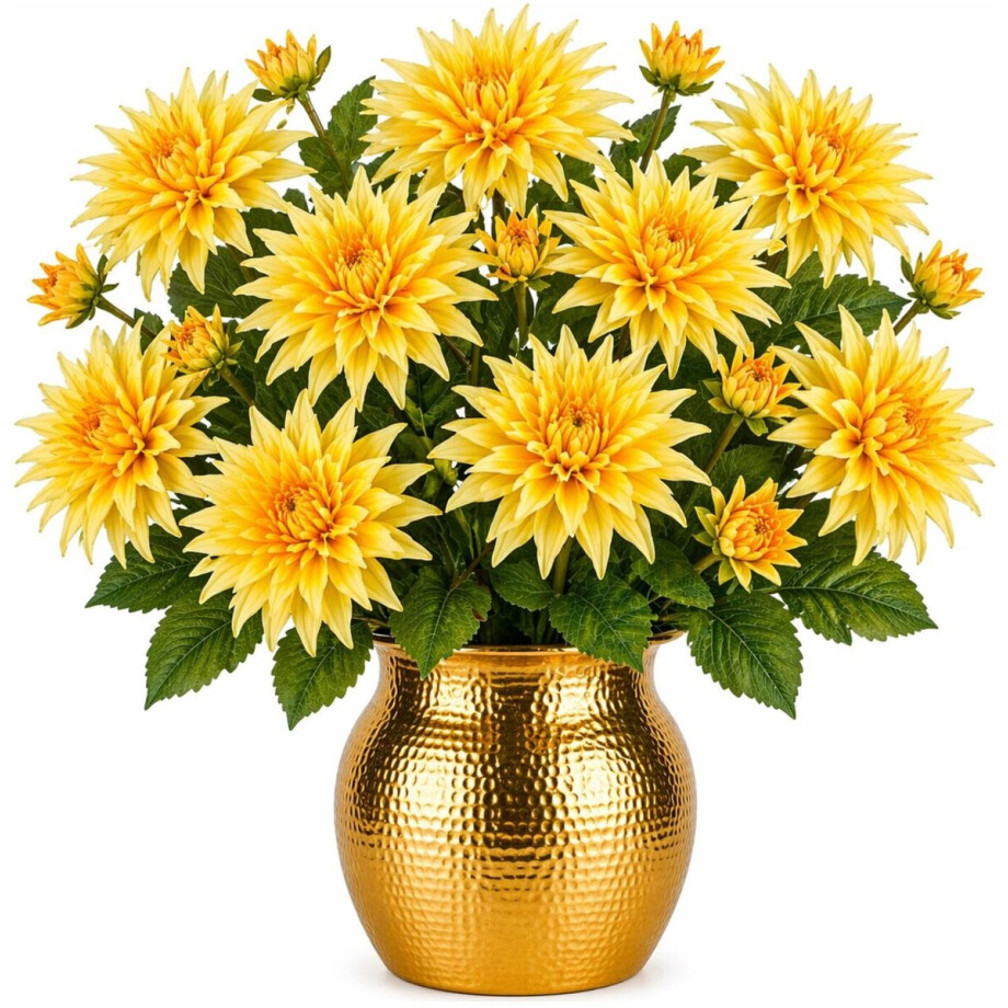 Mica Decorations Kunstbloem Dahlia Artistic - 10x - H74 cm - geel - kunststof - stelen kunstbloemen - boeket - bloemetjes afbeelding 1