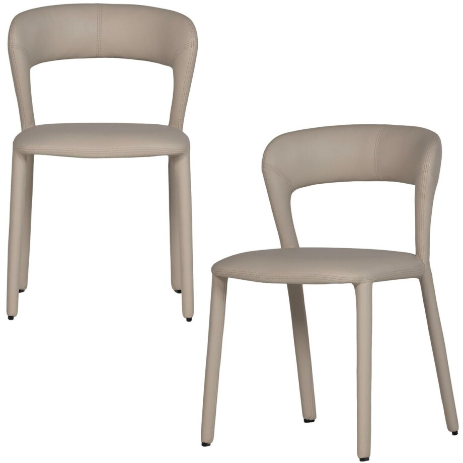 WOOOD Noble Eetkamerstoelen - Leerlook - Beige - Set van 2 afbeelding 1