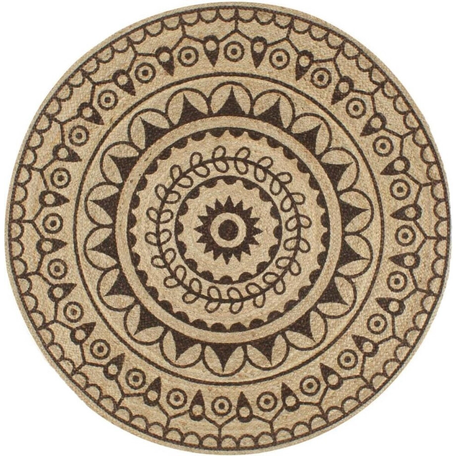 vidaXL - Vloerkleed - handgemaakt - met - donkerbruine - print - 90 - cm - jute afbeelding 1