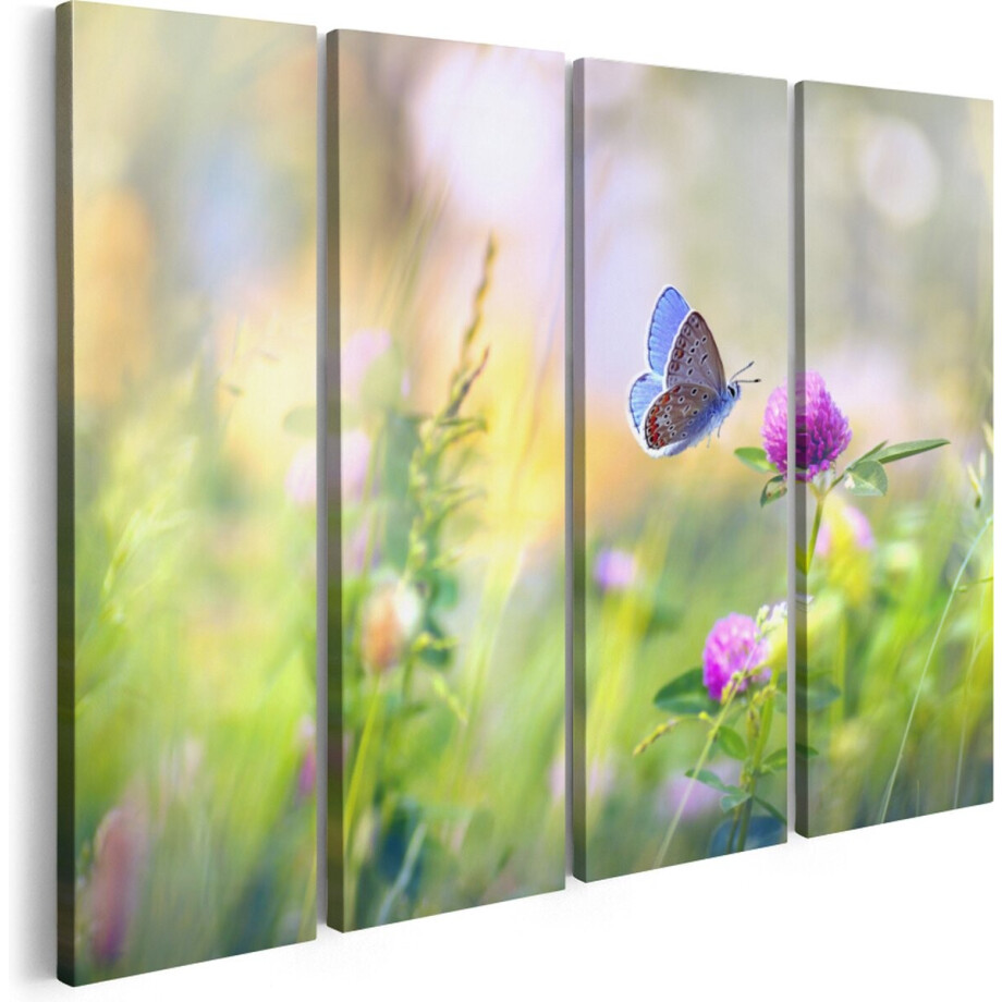 Artaza Canvas Schilderij Vierluik Blauwe Vlinder Bij Een Paarse Bloem - 160x120 - Groot - Foto Op Canvas - Canvas Print afbeelding 1