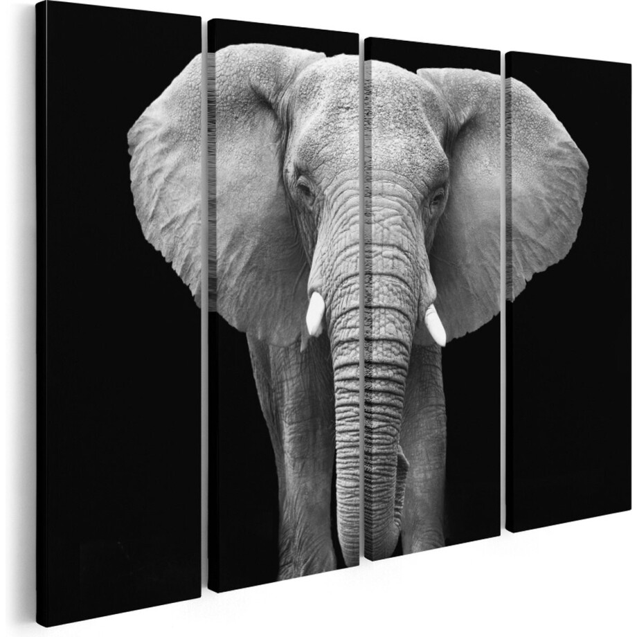 Artaza Canvas Schilderij Vierluik Olifant - Zwart Wit - 160x120 - Groot - Foto Op Canvas - Canvas Print afbeelding 1