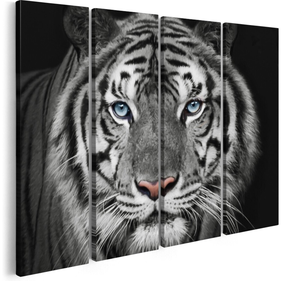 Artaza Canvas Schilderij Vierluik Tijgerkop Met Blauwe Ogen - Zwart Wit - 120x90 - Foto Op Canvas - Canvas Print Artaza Canvas Schilderij Vierluik Tijgerkop Met Blauwe Ogen - Zwart Wit - 120x90 - Foto Op Canvas - Canvas Print afbeelding 1