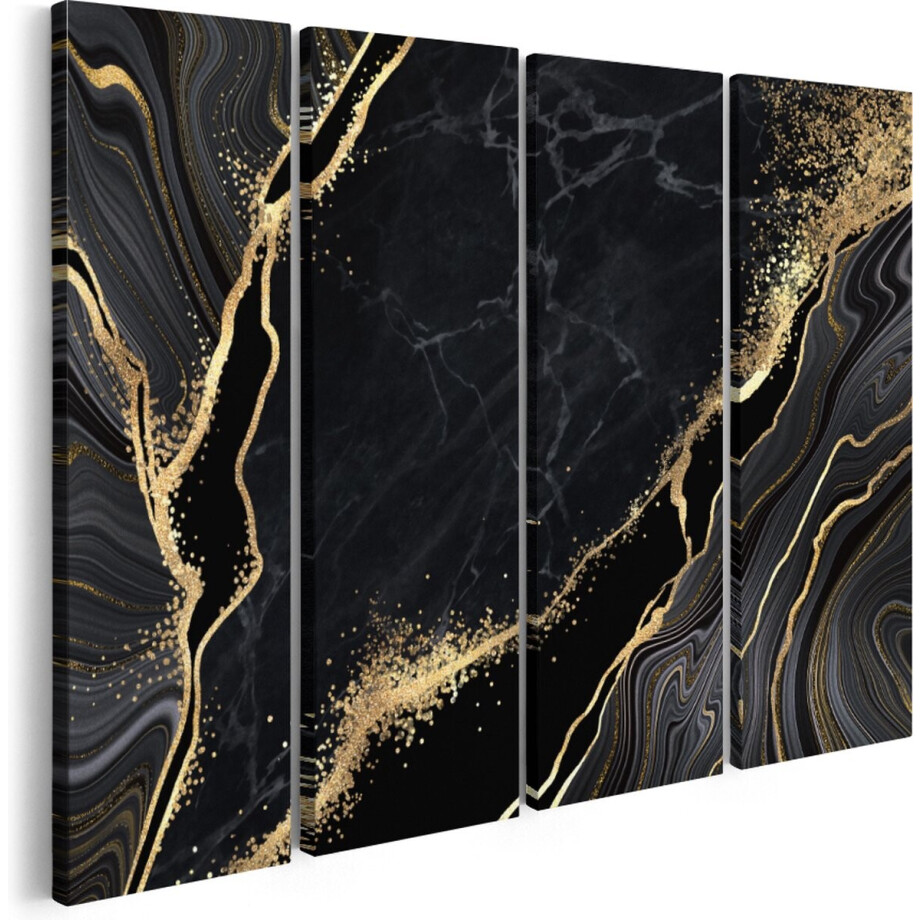Artaza Canvas Schilderij Vierluik Abstracte Kunst - Marmer met Gouden Tinten - 160x120 - Groot - Foto Op Canvas - Canvas Print afbeelding 1