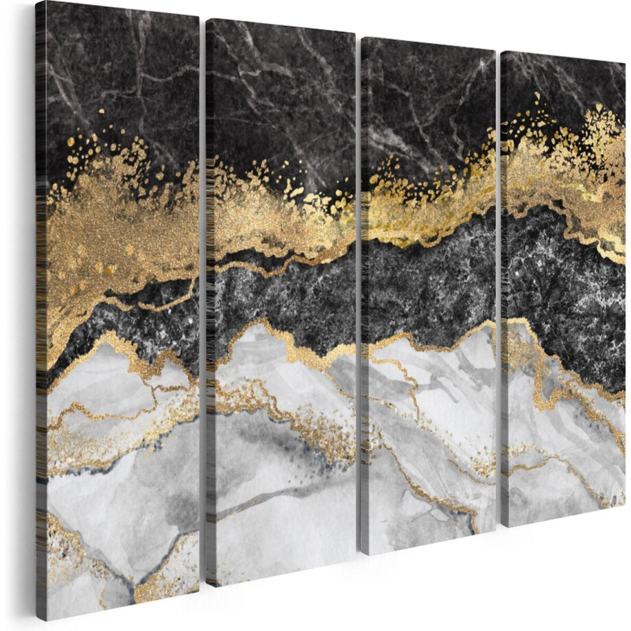 Artaza Canvas Schilderij Vierluik Abstracte Kunst - Zwart met Witte Marmer - 120x90 - Foto Op Canvas - Canvas Print afbeelding 1