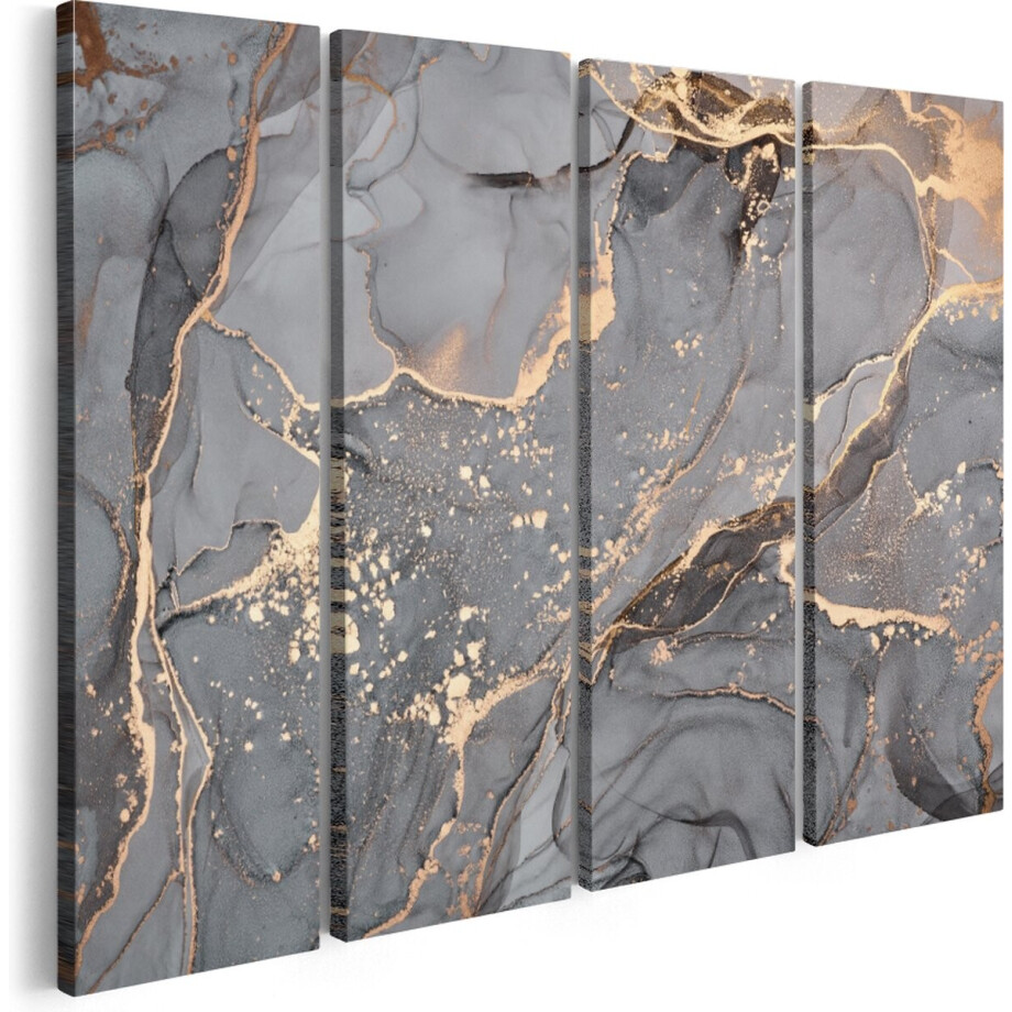 Artaza Canvas Schilderij Vierluik Abstracte Luxe Kunst van Marmer met Goud - 160x120 - Groot - Foto Op Canvas - Canvas Print afbeelding 1