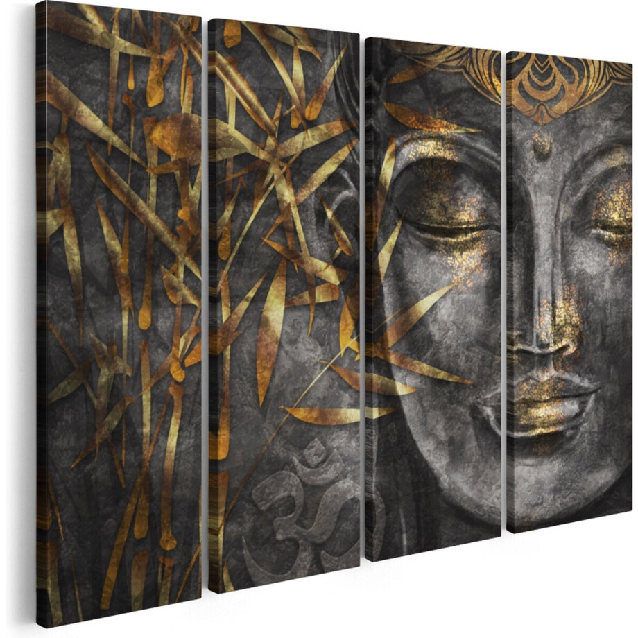 Artaza Canvas Schilderij Vierluik Gouden Boeddha Van Aquarel - Abstract - 160x120 - Groot - Foto Op Canvas - Canvas Print afbeelding 1