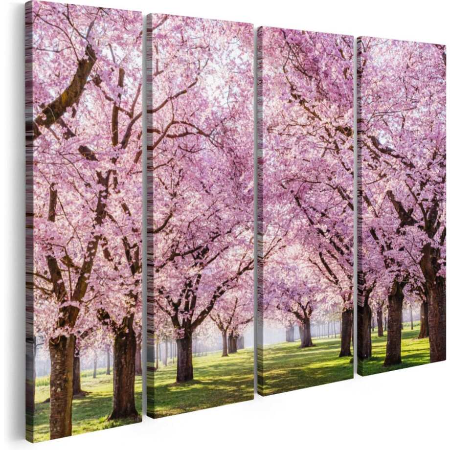 Artaza Canvas Schilderij Vierluik Roze Bloesembomen Park - Bloemen - 120x90 - Foto Op Canvas - Canvas Print afbeelding 1