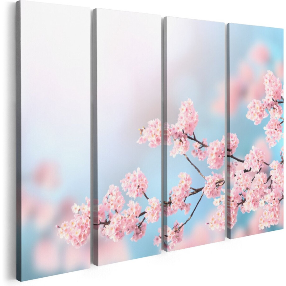 Artaza Canvas Schilderij Vierluik Roze Bloesem Bloemen - 160x120 - Groot - Foto Op Canvas - Canvas Print afbeelding 1