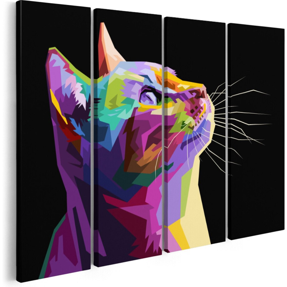 Artaza Canvas Schilderij Vierluik Kleurrijke Kat Kijkt Naar Boven - Abstract - 120x90 - Foto Op Canvas - Canvas Print Artaza Canvas Schilderij Vierluik Kleurrijke Kat Kijkt Naar Boven - Abstract - 120x90 - Foto Op Canvas - Canvas Print afbeelding 1