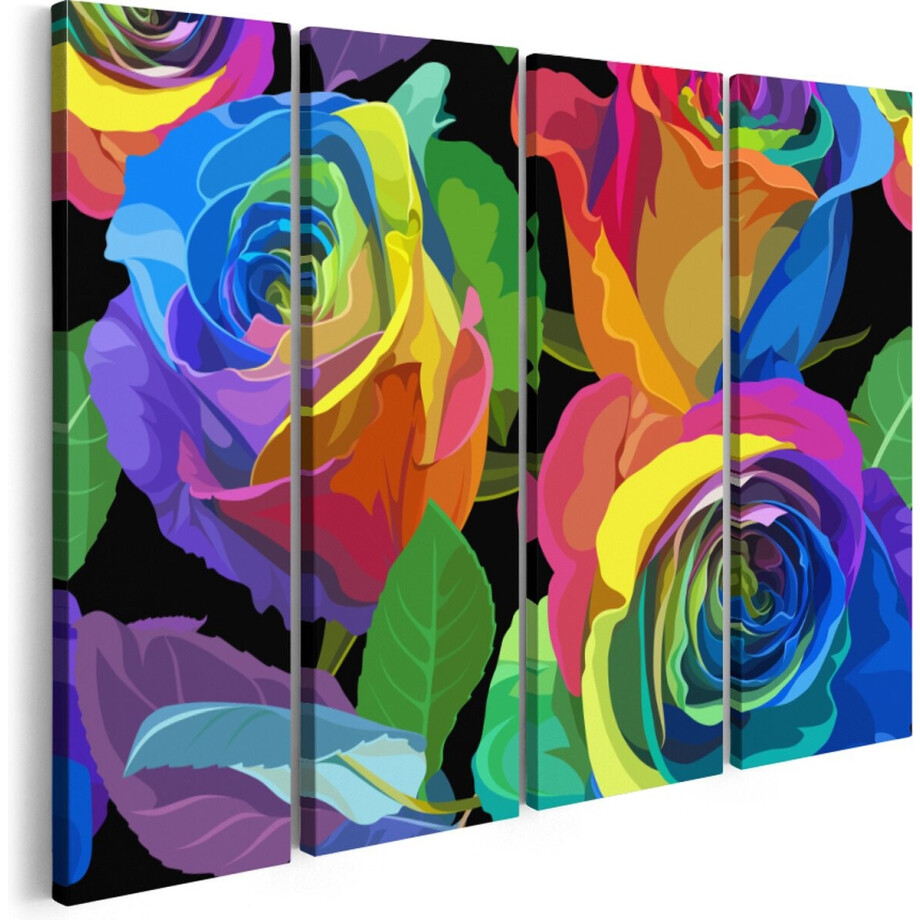 Artaza Canvas Schilderij Vierluik Kleurrijke Rozen - Bloemen - Abstract - 160x120 - Groot - Foto Op Canvas - Canvas Print afbeelding 1