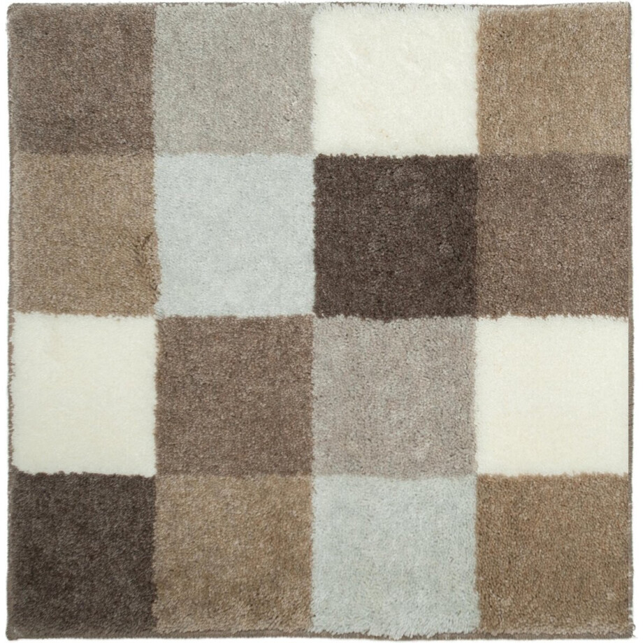 Casilin Badmat Antislip Blocks - 50x60cm - Rechthoekige Douchemat - Waterabsorberend - Wasbaar en Sneldrogend - Acryl - Bruin, Beige afbeelding 1