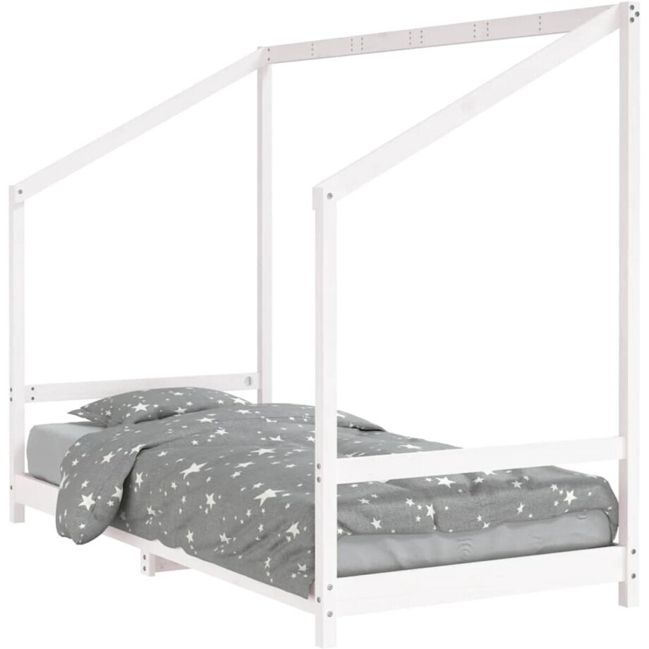 vidaXL - Kinderbedframe - 90x190 - cm - massief - grenenhout - wit afbeelding 1