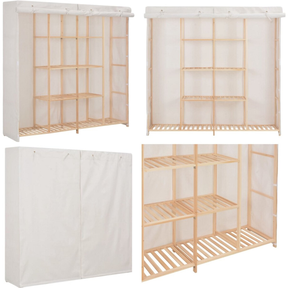 vidaXL Kledingkast 173x40x170 cm stof wit - Kledingkast - Kledingkasten - Garderobekast - Garderobekasten vidaXL Kledingkast 173x40x170 cm stof wit - Kledingkast - Kledingkasten - Garderobekast - Garderobekasten afbeelding 1