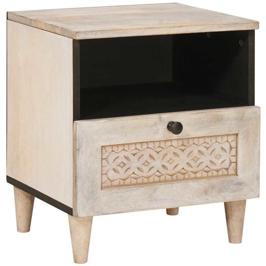 vidaXL - Nachtkastje - met - lade - Beige - 40 - x - 33 - x - 46 - cm - massief - mangohout vidaXL - Nachtkastje - met - lade - Beige - 40 - x - 33 - x - 46 - cm - massief - mangohout afbeelding 1