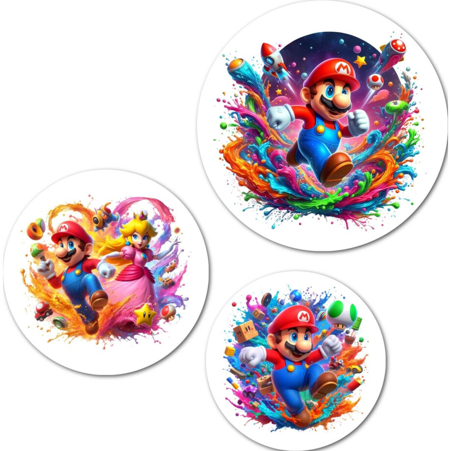 Muurcirkel / Wandcirkel Super Mario groot - set van 3 muurcirkels + ophangsysteem - Decoratie kinderkamer / babykamer jongens & meisjes afbeelding 1