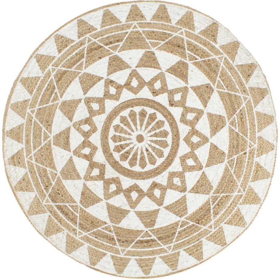 vidaXL - Vloerkleed - handgemaakt - met - witte - print - 90 - cm - jute vidaXL - Vloerkleed - handgemaakt - met - witte - print - 90 - cm - jute afbeelding 1