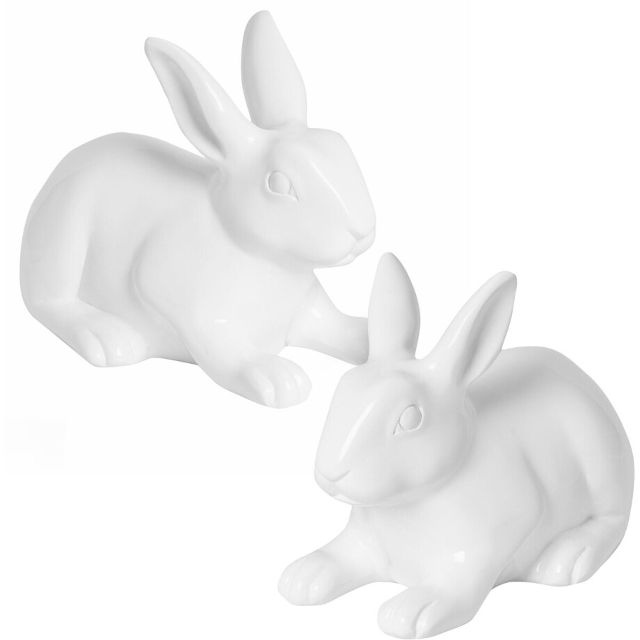 Set van 2 decoratieve konijnen Roger in wit gemaakt van robuust glasvezel, maat S + M - E2230-S1-W + E2229-S1-W afbeelding 1