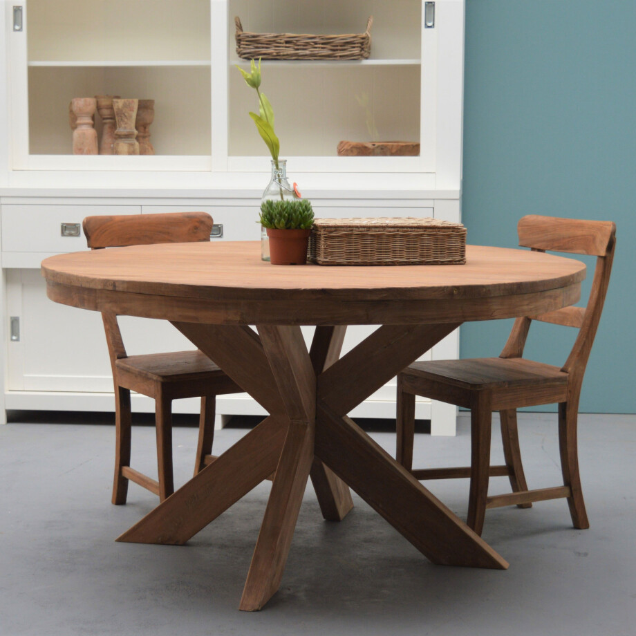 Livingfurn Ronde Eettafel 'Beek' 130cm, Teakhout afbeelding 