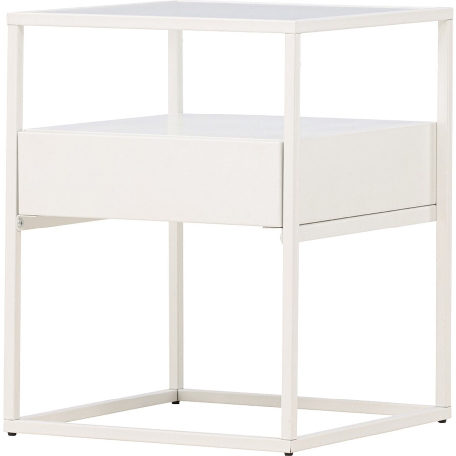 Nest living Dinand Bijzettafel - Metaal - met Lade - Nachtkastje - met Opbergruimte - Modern - Industrieel - Slaapkamer - Wit - 40 x 40 x 51 cm afbeelding 1