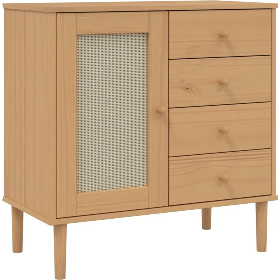 vidaXL - Dressoir - SENJA - 80x40x80 - cm - rattan - look - massief - grenenhout - bruin afbeelding 1