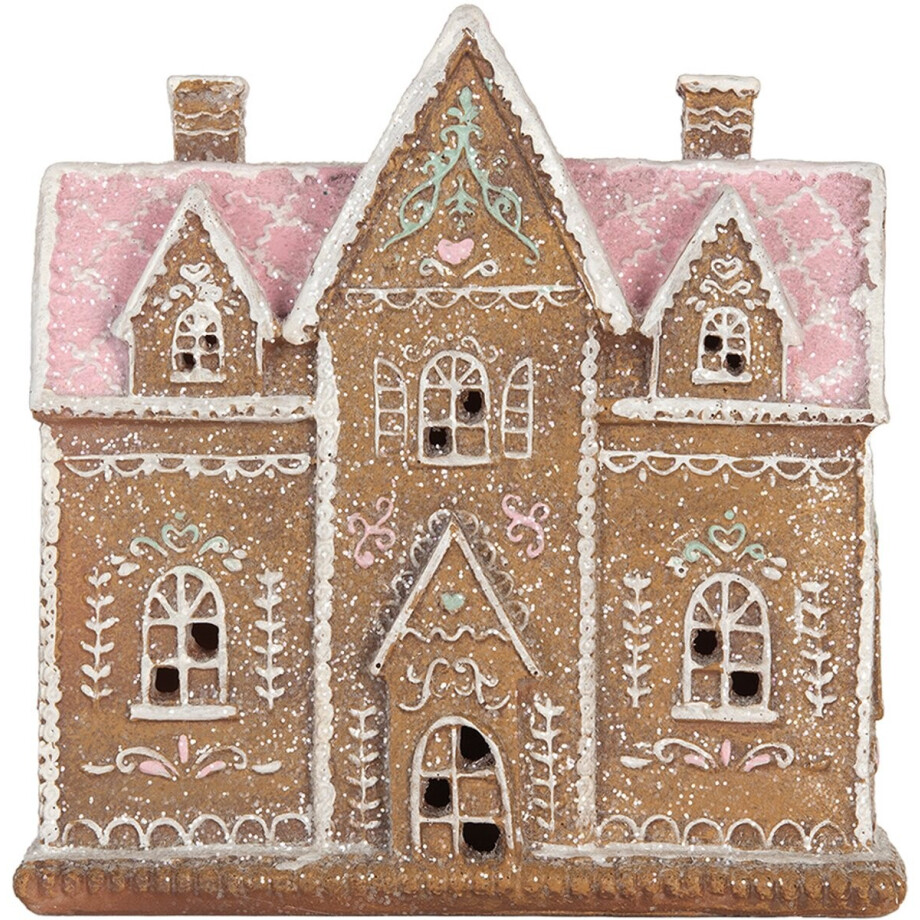 Clayre & Eef Gingerbread house met LED 21x8x20 cm Bruin Kunststof afbeelding 1