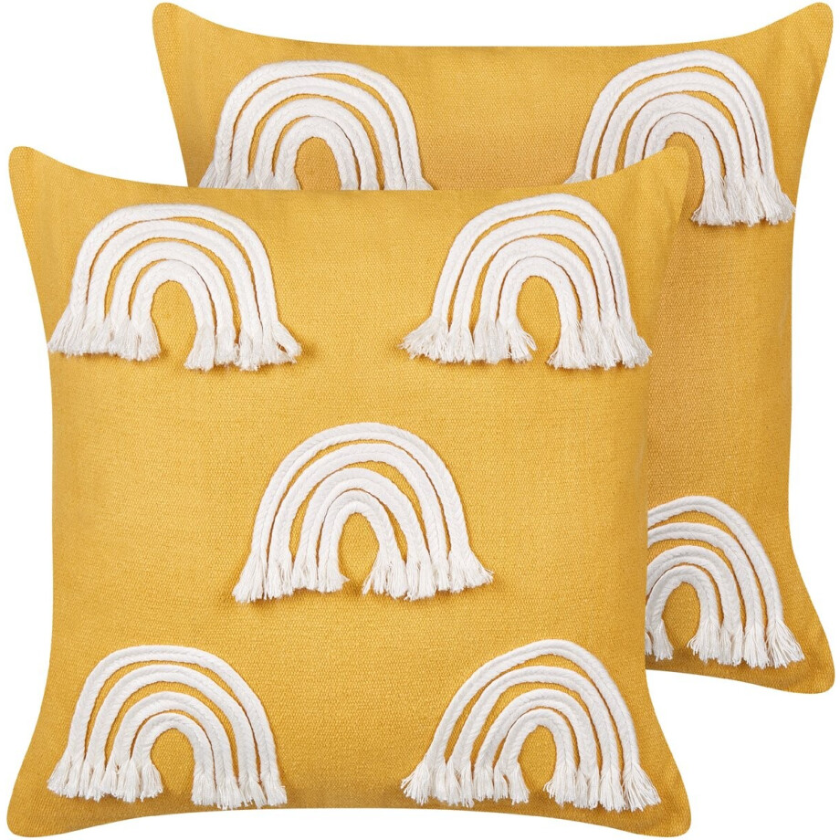 BELIANI LEEA - Sierkussen set van 2 - Geel - 45 x 45 cm - Katoen BELIANI LEEA - Sierkussen set van 2 - Geel - 45 x 45 cm - Katoen afbeelding 1