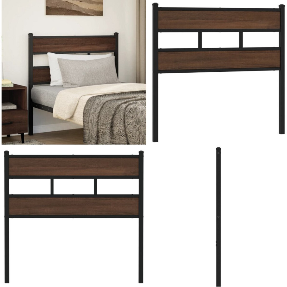 vidaXL Hoofdbord 90 cm bewerkt hout en staal bruin eikenkleurig - Hoofdbord - Hoofdborden - Bed Hoofdbord - Bedhoofdbord afbeelding 1