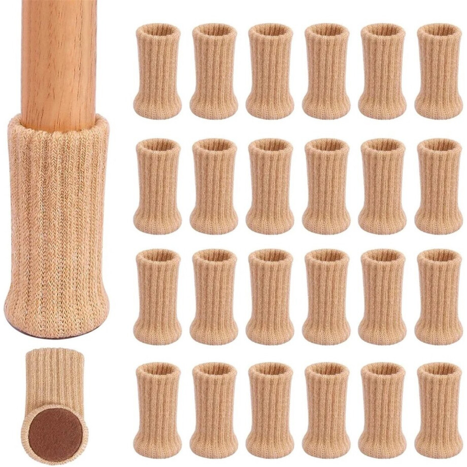 WiseGoods Luxe Set Stoelpoot Beschermers - Meubelpoten Sokken - Meubelpoot Beschermhoes - Hoesjes Meubels - Hoes - Beige - 24stk afbeelding 1