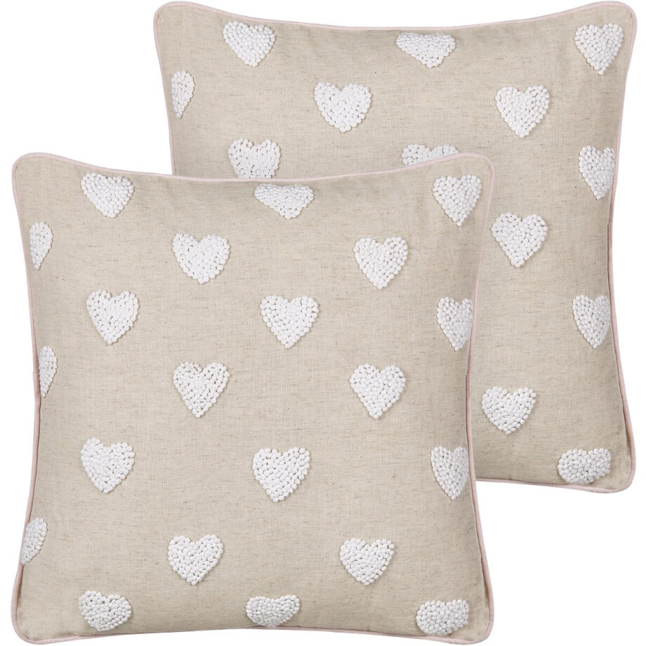 BELIANI GAZANIA - Sierkussen set van 2 - Beige/Wit - 45 x 45 cm - Katoen afbeelding 1