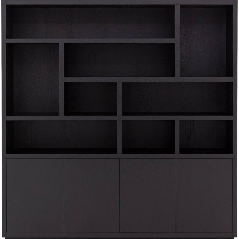 Goossens Buffetkast Barcelona, 4 Deuren 9 Open Vakken (verticale Layout) - Hout Zwart Goossens Buffetkast Barcelona, 4 Deuren 9 Open Vakken (verticale Layout) - Hout Zwart afbeelding 1