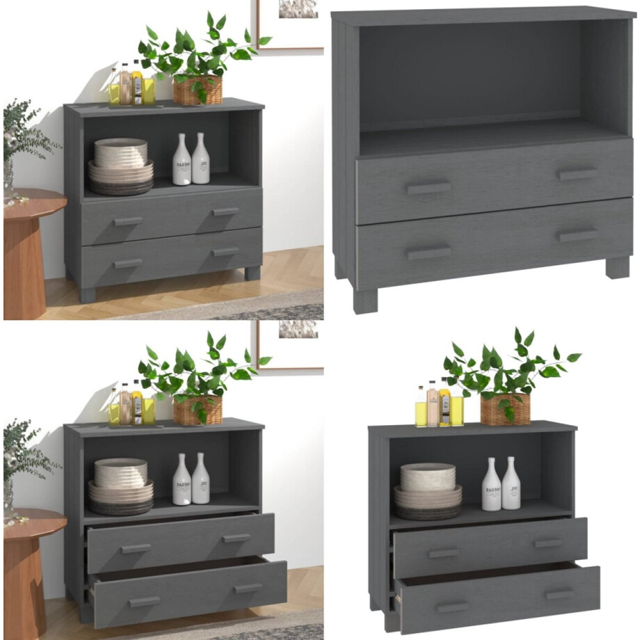 vidaXL Dressoir HAMAR 85x35x80 cm massief grenenhout donkergrijs - Dressoir - Dressoirs - Houten Dressoir - Ladekast vidaXL Dressoir HAMAR 85x35x80 cm massief grenenhout donkergrijs - Dressoir - Dressoirs - Houten Dressoir - Ladekast afbeelding 1
