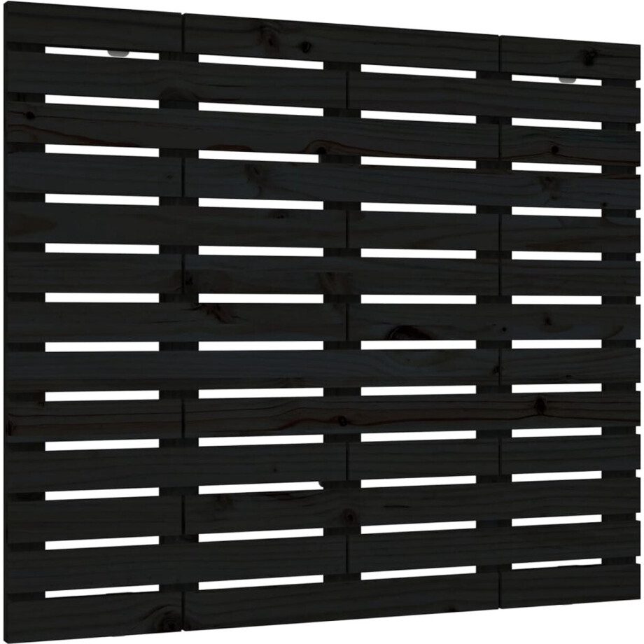 vidaXL - Hoofdbord - wandmontage - 126x3x91,5 - cm - massief - grenenhout - zwart afbeelding 1