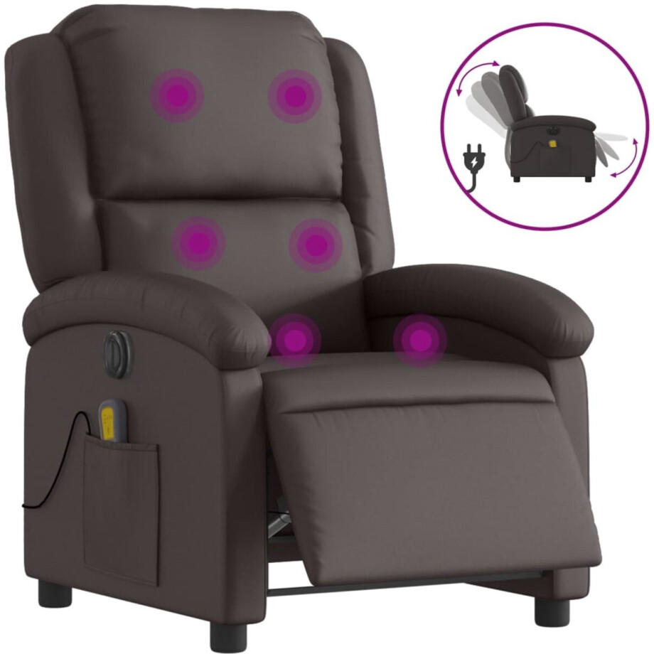 vidaXL - Massagestoel - elektrisch - verstelbaar - echt - leer - donkerbruin afbeelding 1