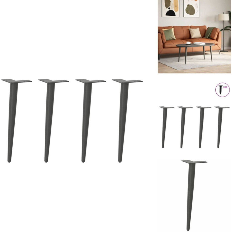vidaXL Salontafelpoot - Salontafelpoten - Tafelpoot - Meubeltafelpoot - Salontafelpoten conische vorm 4 st 42-43 cm staal antraciet afbeelding 1