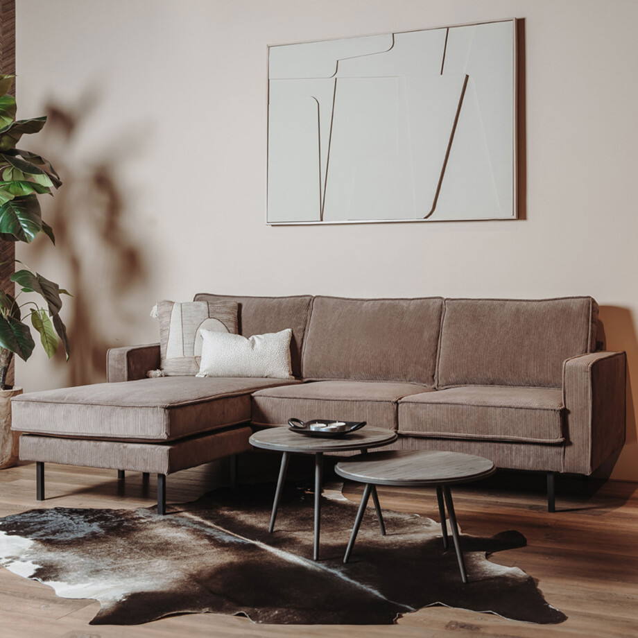 Tower Living Loungebank 'Derby' Rib, Links/Rechts, kleur Bruin Tower Living Loungebank 'Derby' Rib, Links/Rechts, kleur Bruin afbeelding 1