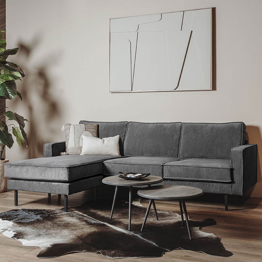 Tower Living Loungebank 'Derby' Rib, Links/Rechts, kleur Grijs Tower Living Loungebank 'Derby' Rib, Links/Rechts, kleur Grijs afbeelding 1