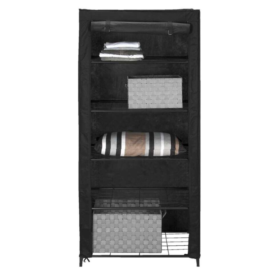 Leen Bakker - Garderobekast Leuven - Antraciet - 168x75x45 Cm - Stof - Grijs Leen Bakker - Garderobekast Leuven - Antraciet - 168x75x45 Cm - Stof - Grijs afbeelding 1