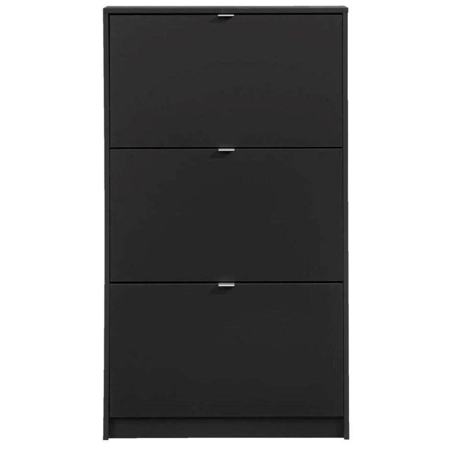 Leen Bakker - Schoenenkast Hamburg 3 Kleppen - 123,6x70,3x24 Cm - Spaanplaat - Zwart - 70.3x123.6x24 Cm afbeelding 1