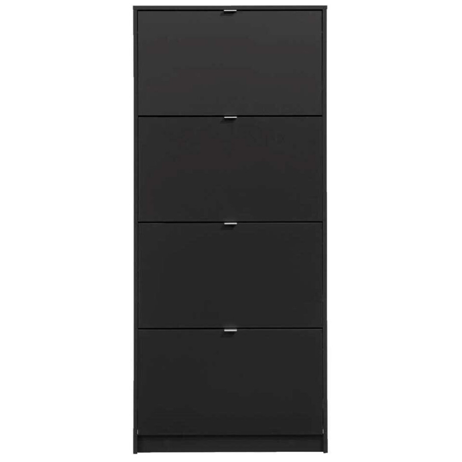 Leen Bakker - Schoenenkast Hamburg 4 Kleppen - 162x70,3x24 Cm - Spaanplaat - Zwart - 70.3x162x24 Cm Leen Bakker - Schoenenkast Hamburg 4 Kleppen - 162x70,3x24 Cm - Spaanplaat - Zwart - 70.3x162x24 Cm afbeelding 1
