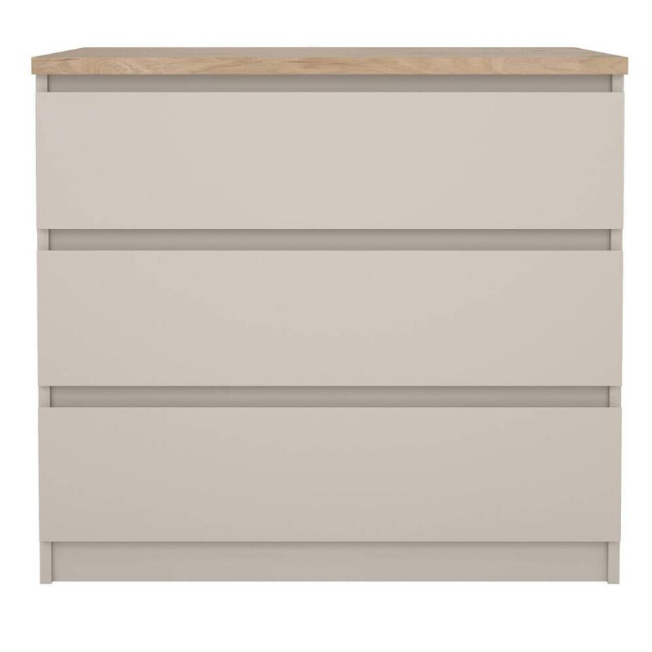 Leen Bakker - Ladekast Naia 3 Lades - Greige/eiken - 70,1x77x50 Cm - Spaanplaat - Beige#Grijs#Taupe - 76.8x70.1x50 Cm afbeelding 1