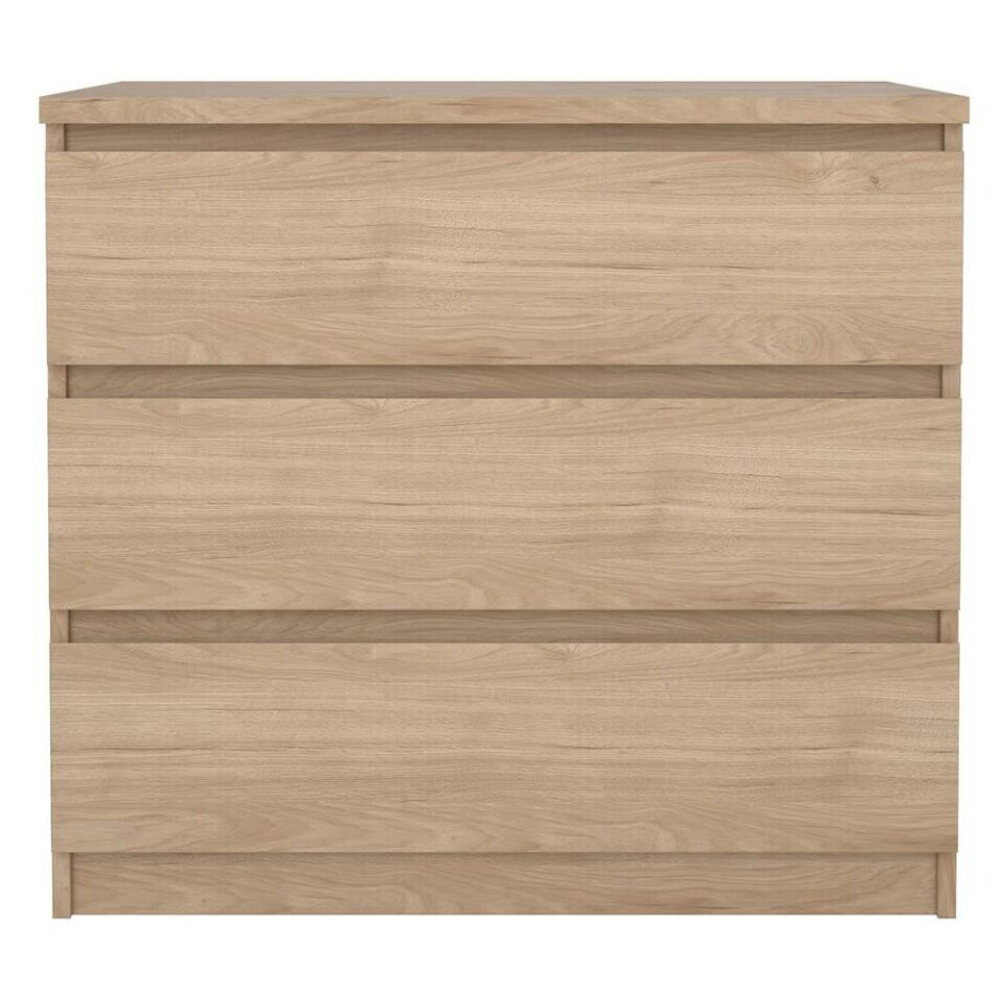 Leen Bakker - Ladekast Naia 3 Lades - Eikenkleur - 70,1x77x50 Cm - Spaanplaat - Bruin#Beige - 76.8x70.1x50 Cm afbeelding 1